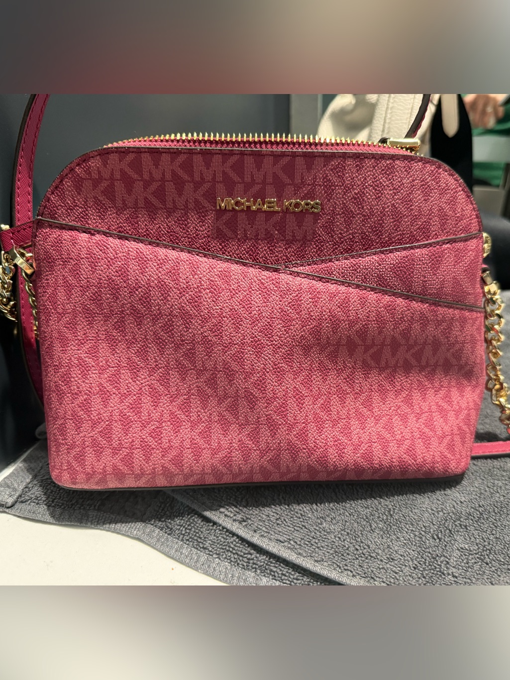 Michael Kors Pink Signature Dome Crossbody With Gold Hardware